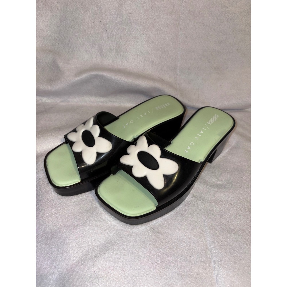 Melissa x Lazy Oaf Kick Off Sandal Black Daisy scented Jelly block heel US 5